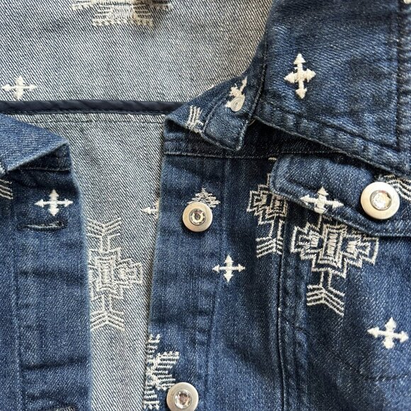 Laura Ashley Blue Denim Jacket Size L with Southwest Stitched design - Picture 8 of 9